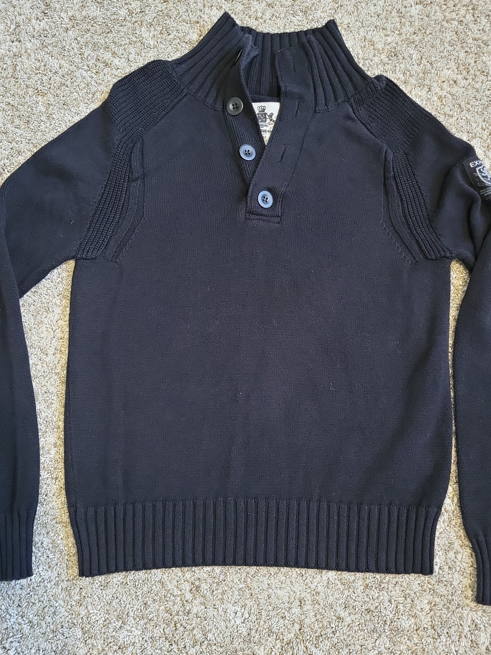 Express Mens M Black 100% Cotton Mock Neck Button Sweater Military Utility